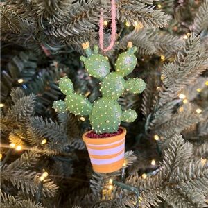 Festive Cactus Ornament in Green and Orange